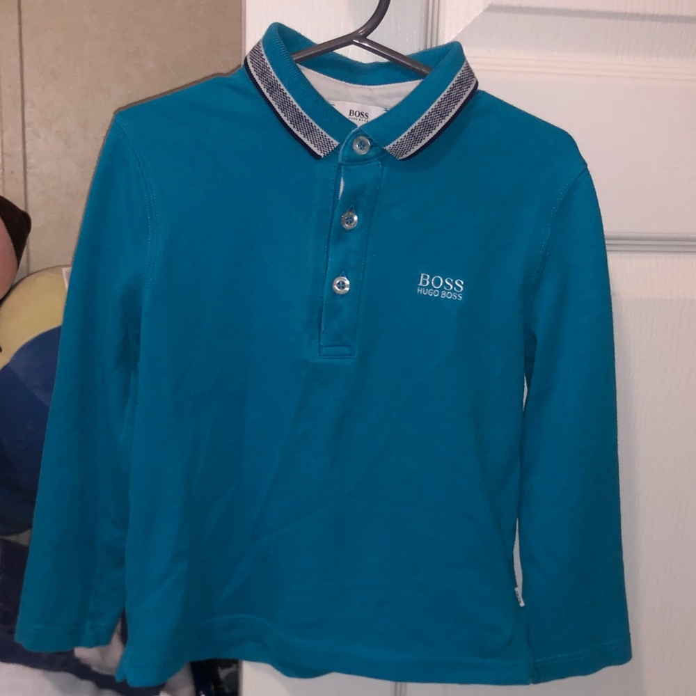 Boss Kids Teal Long Sleeve Polo Shirt